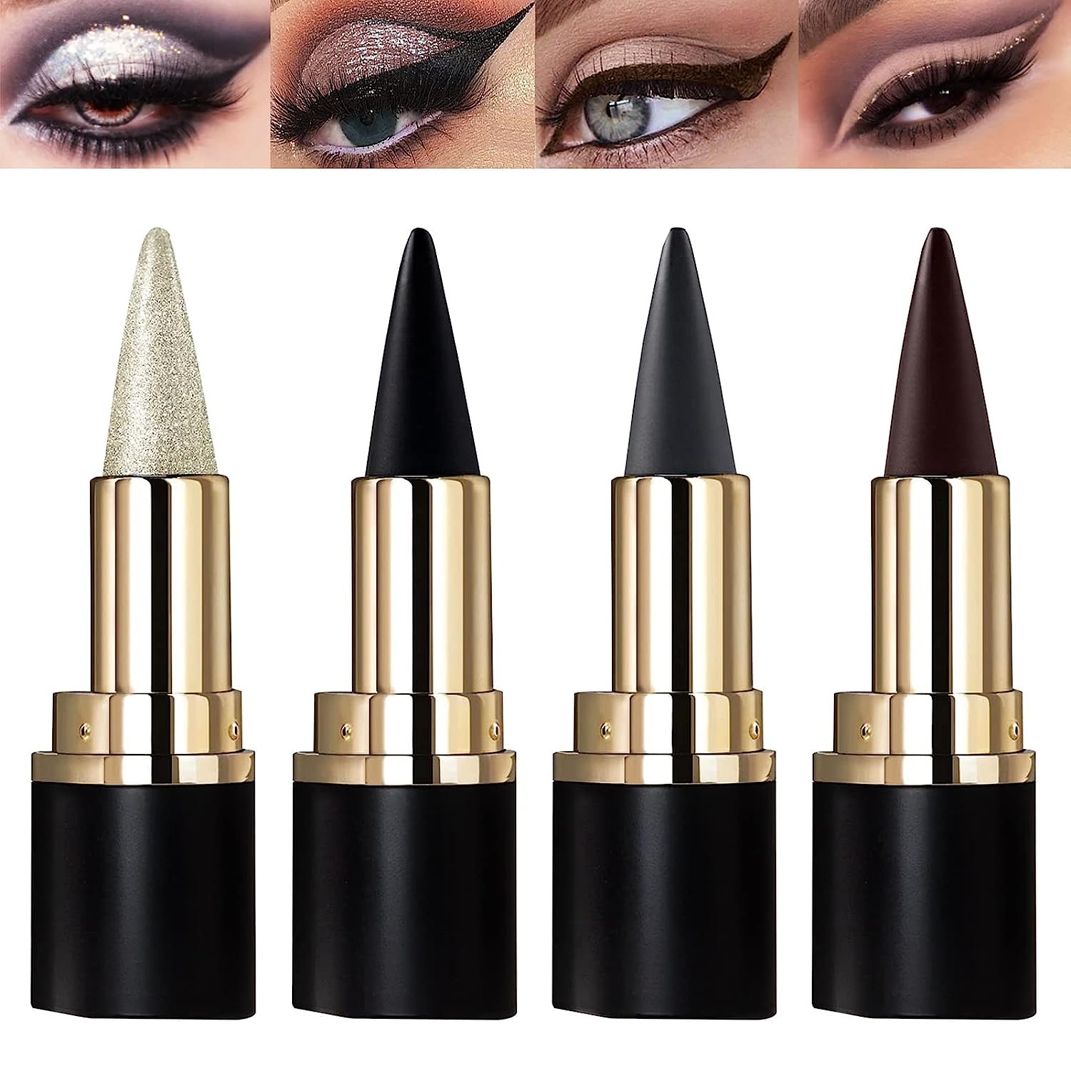 MISS ROSE M 4 Pcs Black Gel Eyeliner Set,Cream Eyeliner Tool Smudge Proof Eyeliner Pencil,Matte Black Eye-liner Pencil Tattoo Eyeliner Pen, Eyeliner Gel Stick Makeup Eye-liners for Women Girls (4 Colo