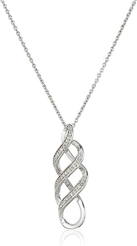 Amazon Collection Women's Sterling Silver Diamond Twist Pendant Necklace (1/10 ct. tw.), 45.72cm
