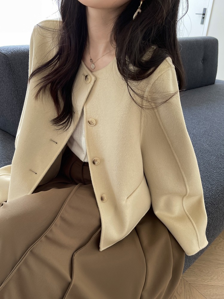 New autumn and winter double-sided cashmere coat women's short section Korean style high-quality yellow woolen coat