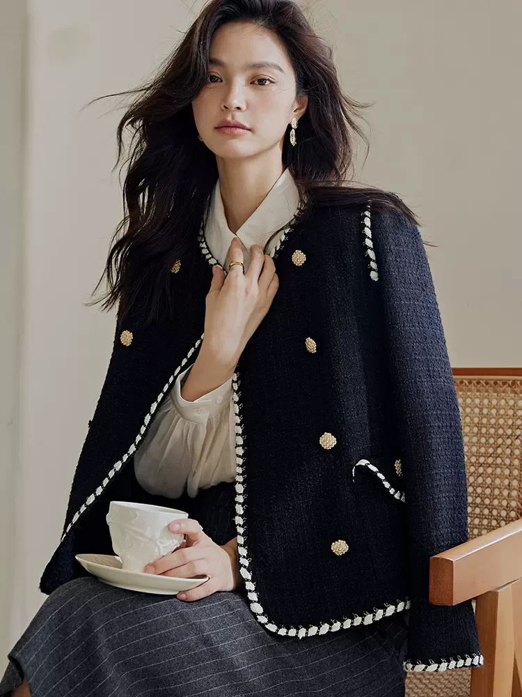 Luo Yi French small fragrance texture suit jacket new pink tweed suit