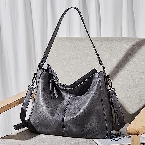 FOXLOVER Women's Faux Leather Hobo Bag Vintage Large Messenger Bag Shoulder Bag Ladies Handbag Handbag