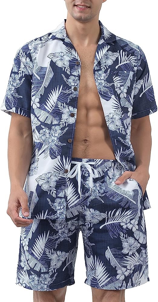 Year In Year Out Hawaiian Shirt and Short Set Men's Regular Fit Casual Hawaiian Shirt Set with Quick Dry