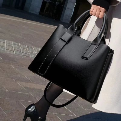 Women's bag Korean style tote bag trendy fashion all-match one-shoulder genuine leather black hand-held large-capacity Messenger bag