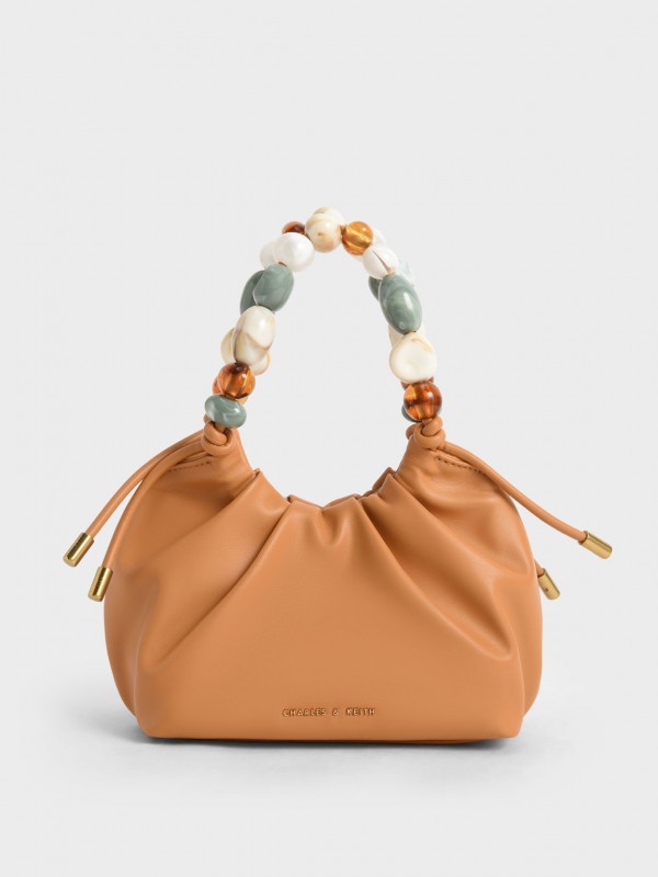 Aviary colorful beaded bucket bag, pumpkin orange, hi-res