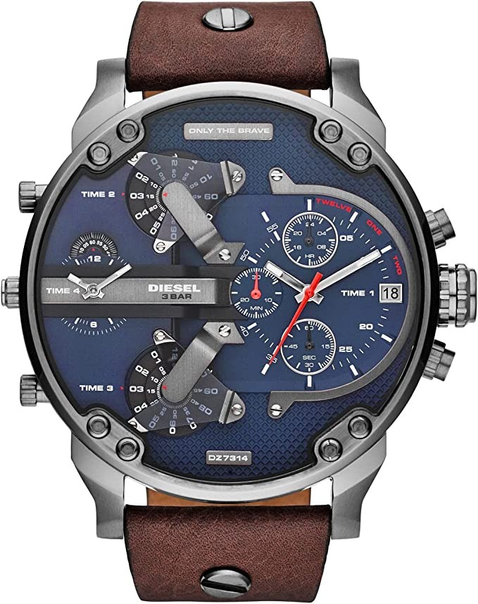 Diesel Men's 57mm Mr. Daddy 2.0 Quartz Stainless Steel and Leather Chronograph Watch,Color:Silver,Brown(Model:DZ7314),Brown,Mr. Daddy