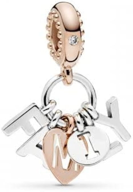 PANDORA Pandora Jewelry Family Alphabet Pendant Cubic Zirconia Pendant Rose and Sterling Silver, Metal Metal Enamel, Cubic Zirconia