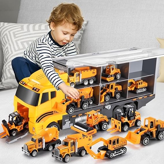 TEMI Toddler Toys Suitable for 3 4 5 6 Year Old Boys Die Cast Construction Toys Car Vehicle Toys Set with Play Mat Children's Toys Truck Alloy Metal Car Toy Set Suitable for Toddlers 3-9 Years Old Chi