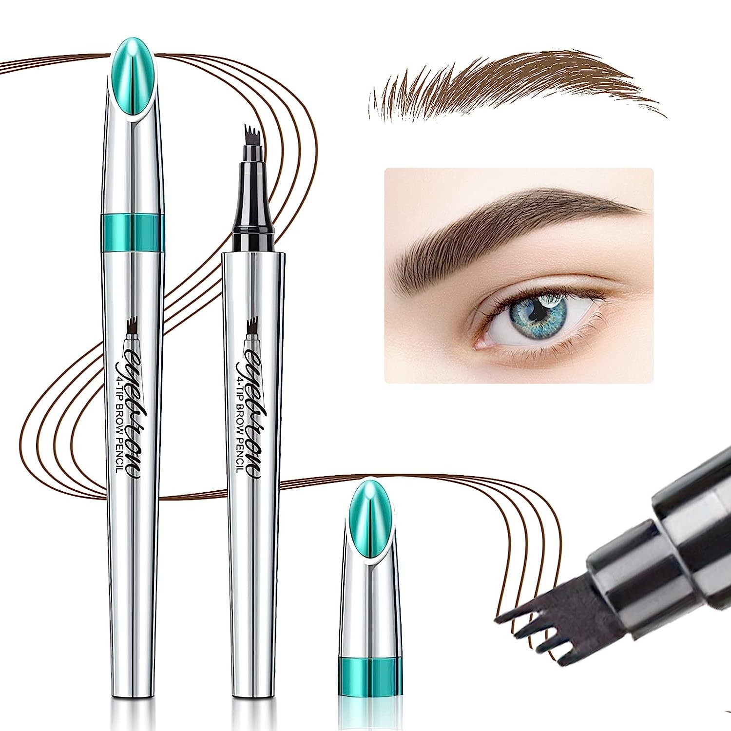 Eyebrow Pencil Eyebrow Microblading Pen - Eye Makeup Eyebrow Pen Long-Lasting Waterproof Micro 4 Point Brow Pen Lift & Snatch Eyebrow Microblading Pen Eyebrow Makeup for Perfect Brows (Dark Brown)