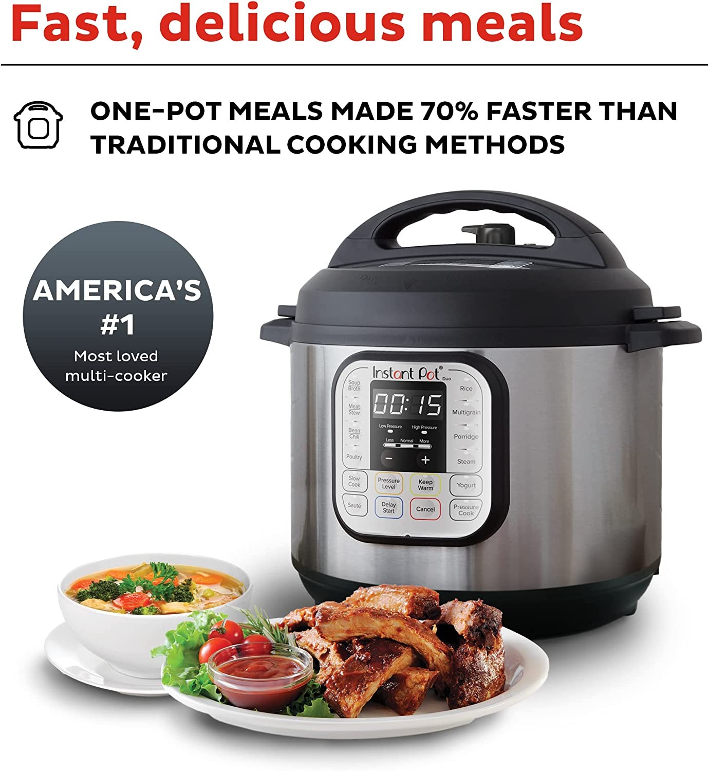 Instant Pot Duo 7-in-1 Electric Pressure Cooker, Slow Cooker, Rice Cooker, Steamer, Sauté, Yogurt Maker, Warmer & Sterilizer, Includes Free App with over 1900 Recipes, Stainless Steel, 6 Quart