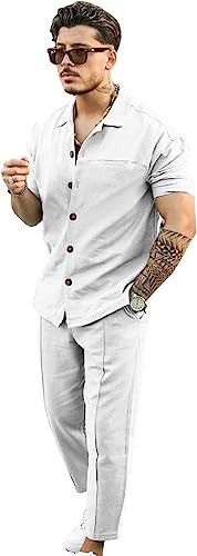 CHOMOLEZA Men's 2-Piece Shirt Set Short Sleeve Button Up Shirt Board Shorts