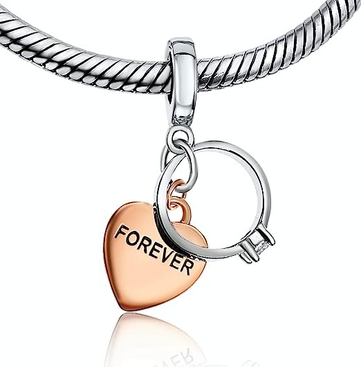 BOLENVI Forever Ring Engagement Wedding Just Married 925 Sterling Silver Pendant Charm Beaded for Pandora and Similar Charms Bracelet or Necklace, Sterling Silver, No Stones