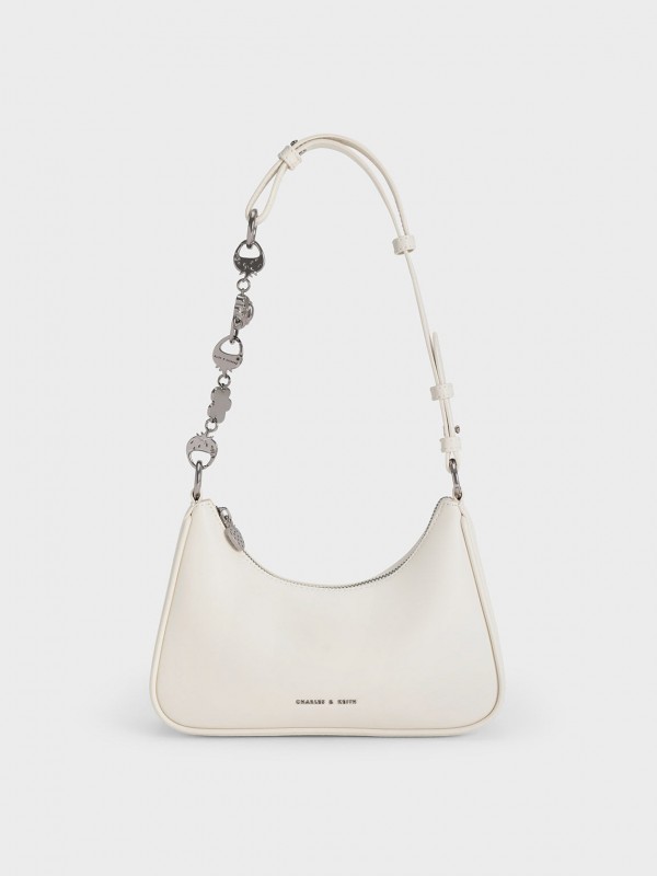 CHARLES & KEITH Pisces Lausu Collection: Lausu hobo bag with chain, cream, hi-res